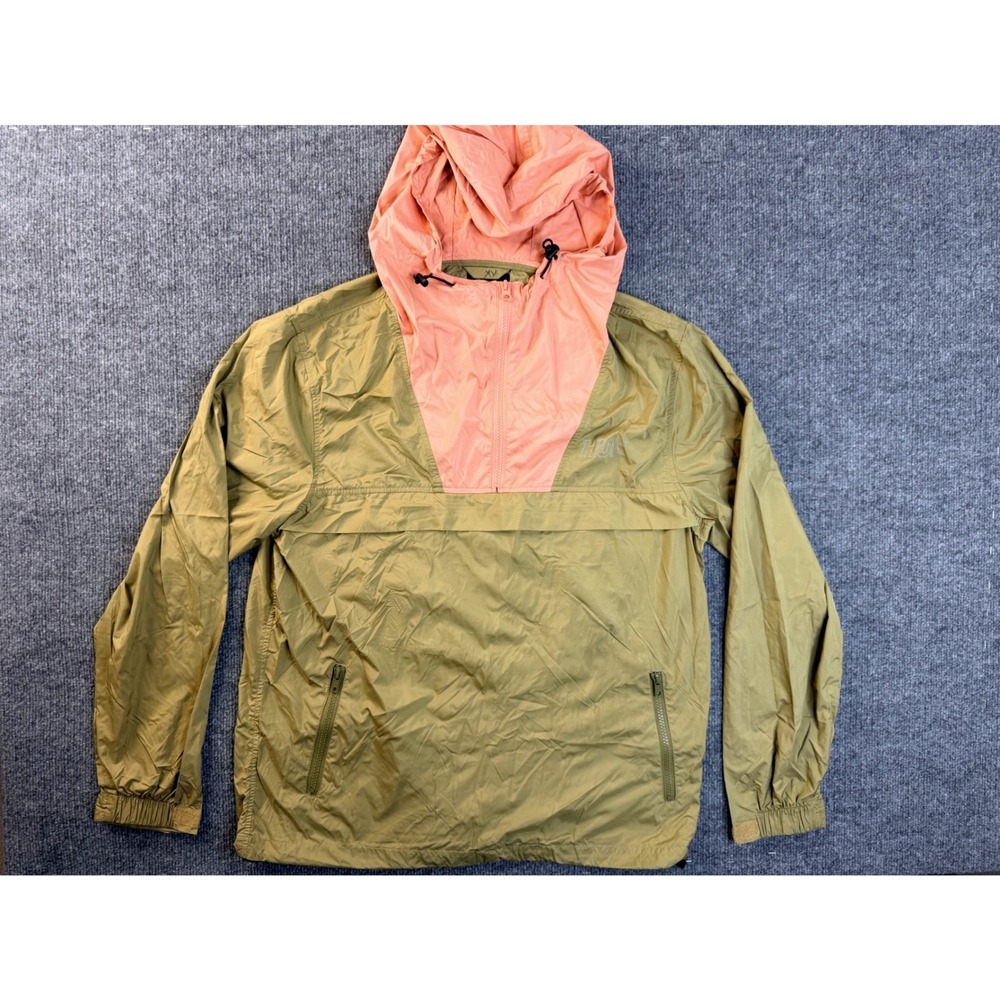 HUF Mens Medium Green Pink Colorblock Windbreaker Quarter Zip Jacket Reflective